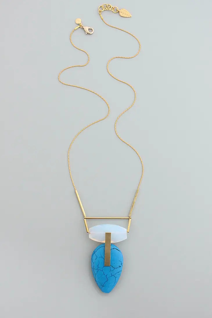 David Aubrey Blue Geometric Necklace With White Agate