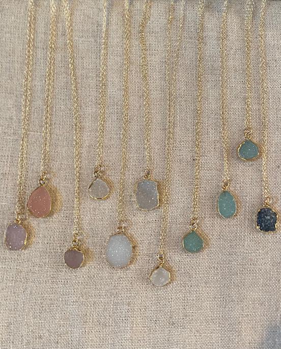 Susan Rifkin Gold Druzy Square Necklace  (Multiple Colors!)