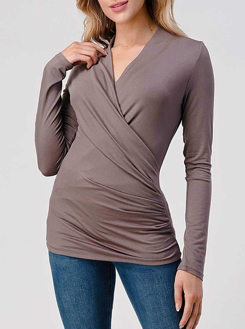 Heimious Ruched Surplice Top - Taupe