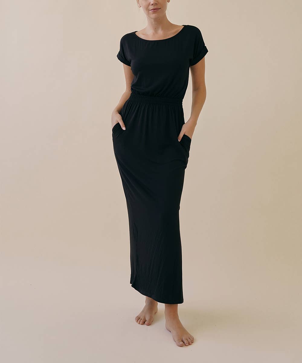 S.K. Short Sleeve Maxi Dress - Black