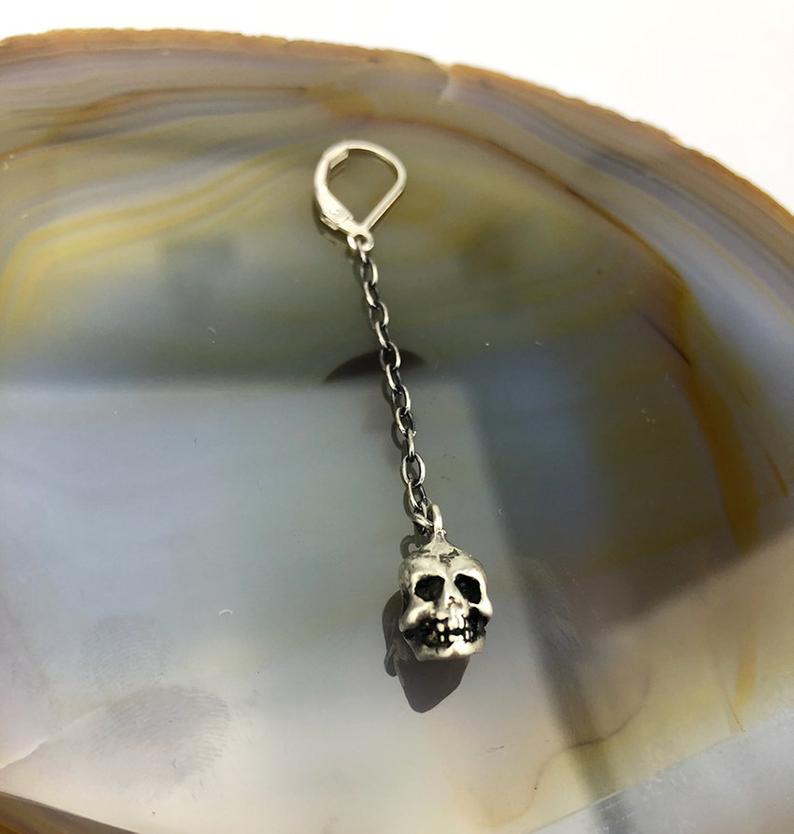 Hellhound Jewelry Baby Skull Chain Earrings - Silver