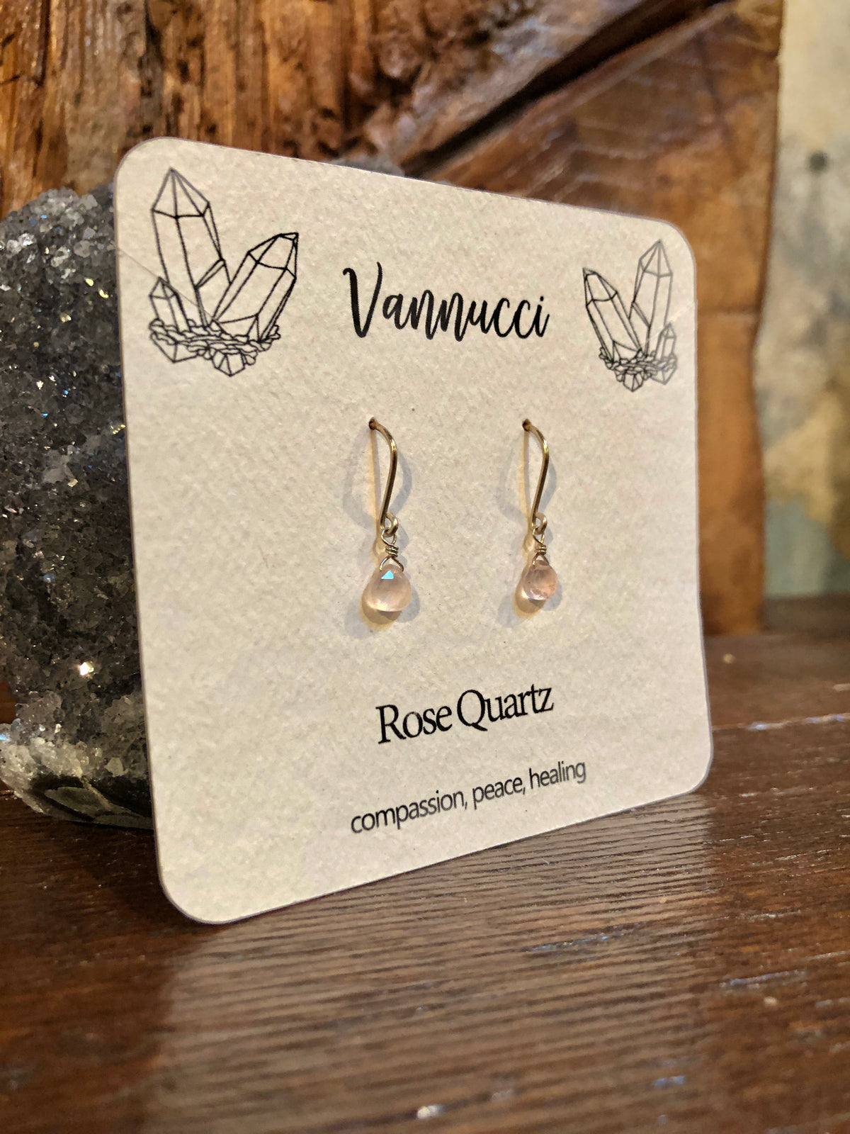 Vannucci Silver Rose Quartz Teardrop Earrings