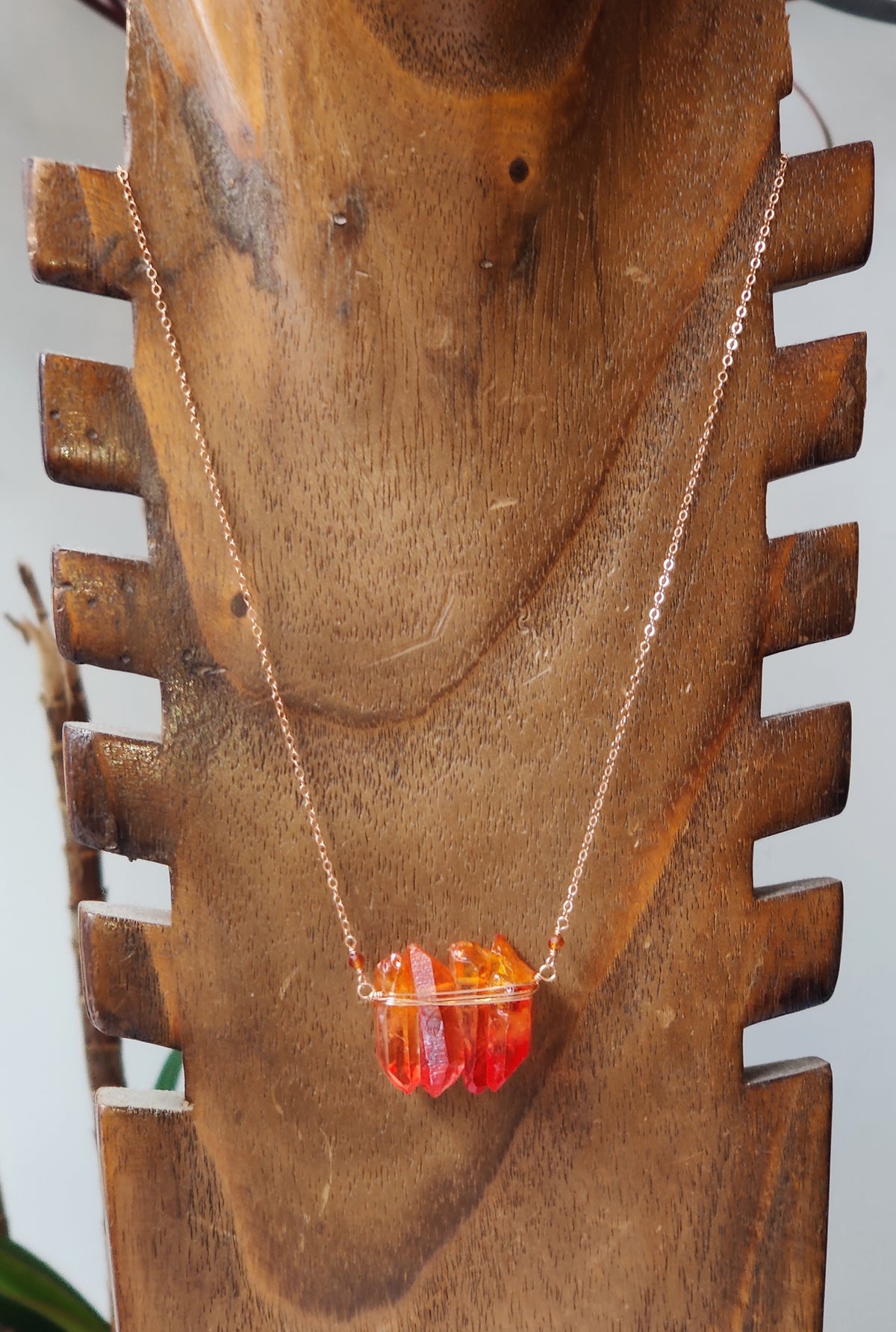 Vannucci Crystal Cluster Necklace in Rose Gold - Orange/Red